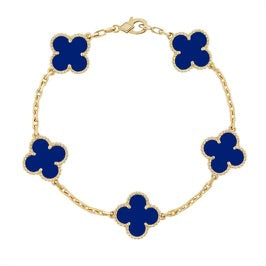 Royal Blue Clover Bracelet - Gold