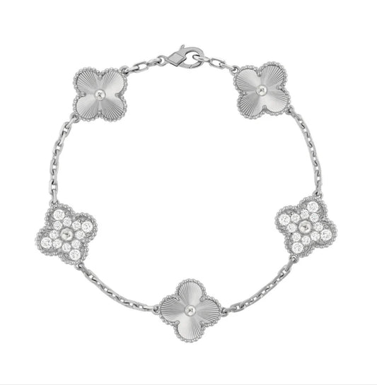 Silver Crystal Clover Bracelet