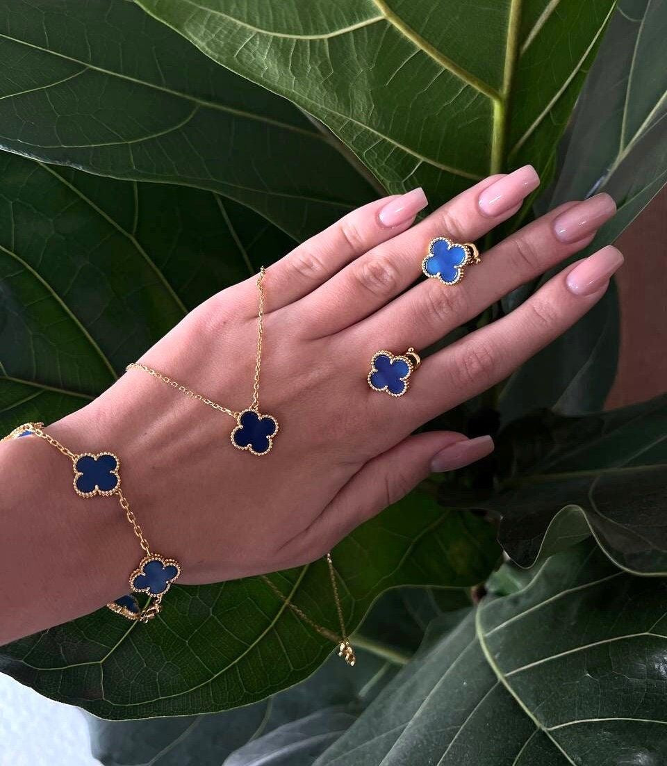 Royal Blue Clover Bracelet - Gold