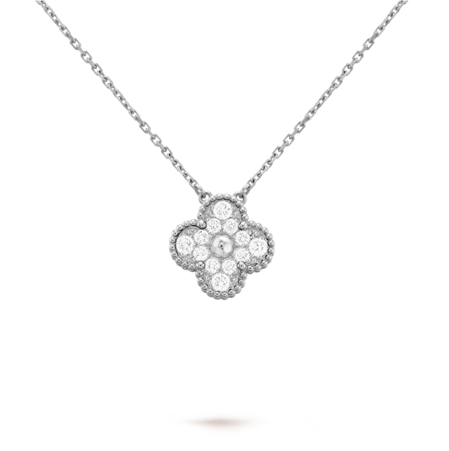 Crystal Clover Necklace - Silver