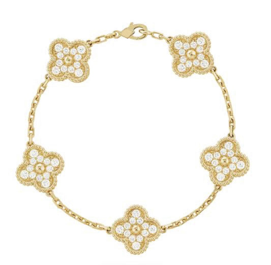 Crystal Clover Bracelet - Gold