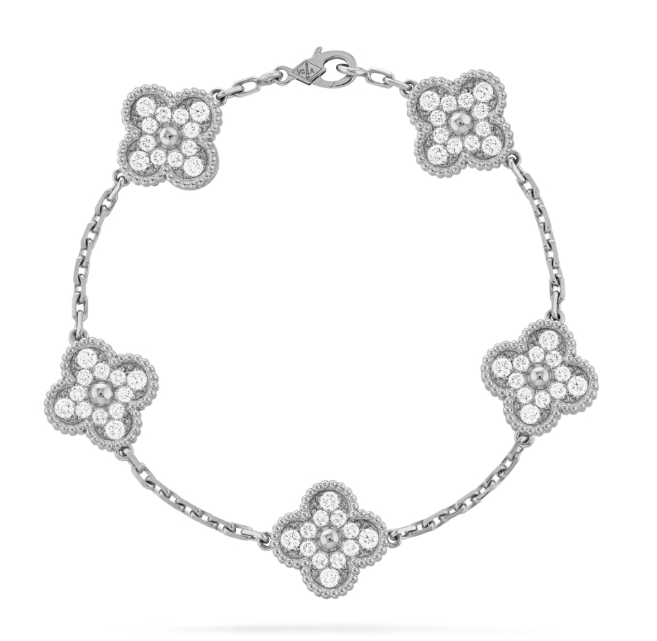 Crystal Clover Bracelet - Silver