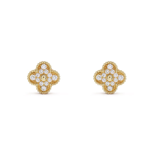 Crystal Clover Earrings - Gold