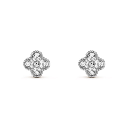 Crystal Clover Earrings - Silver